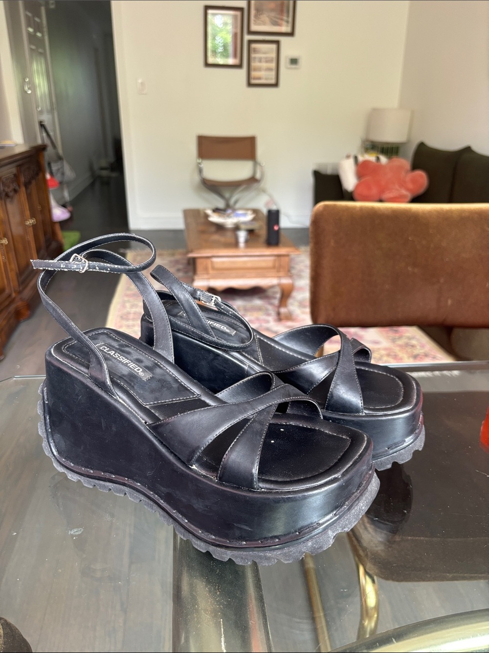 Vintage Black Chunky Platform Sandals by Classified Size 8